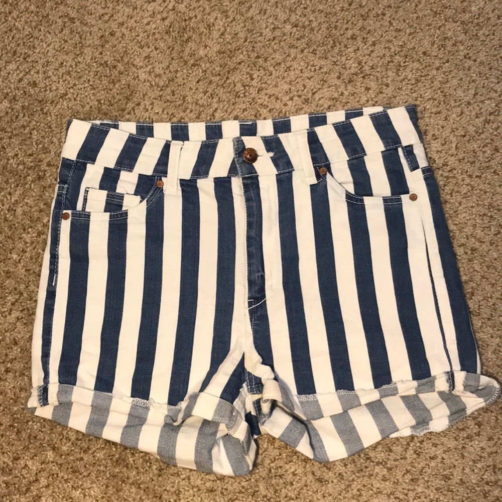 Striped jean shorts